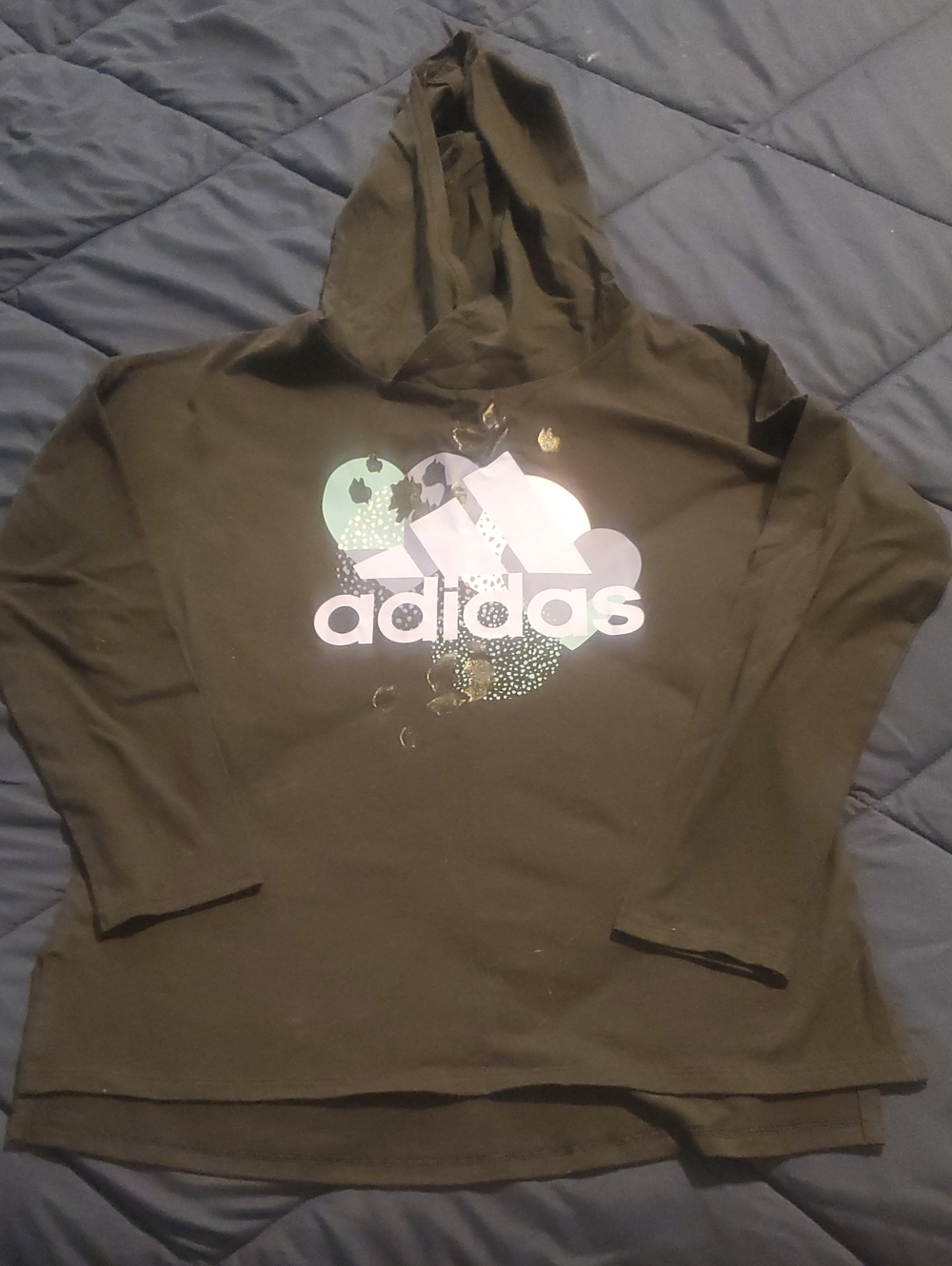 adidas Black Hoodie with Iridescent Logo